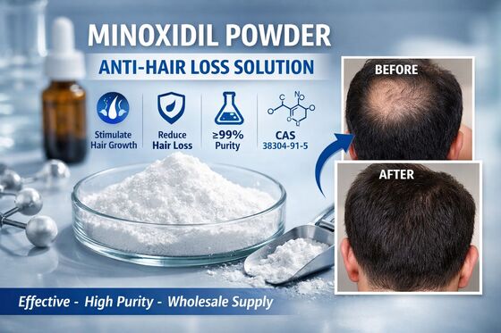 Großhandel mit ≥99% reinem Minoxidil-Pulver, Inhaltsstoff gegen Haarausfall